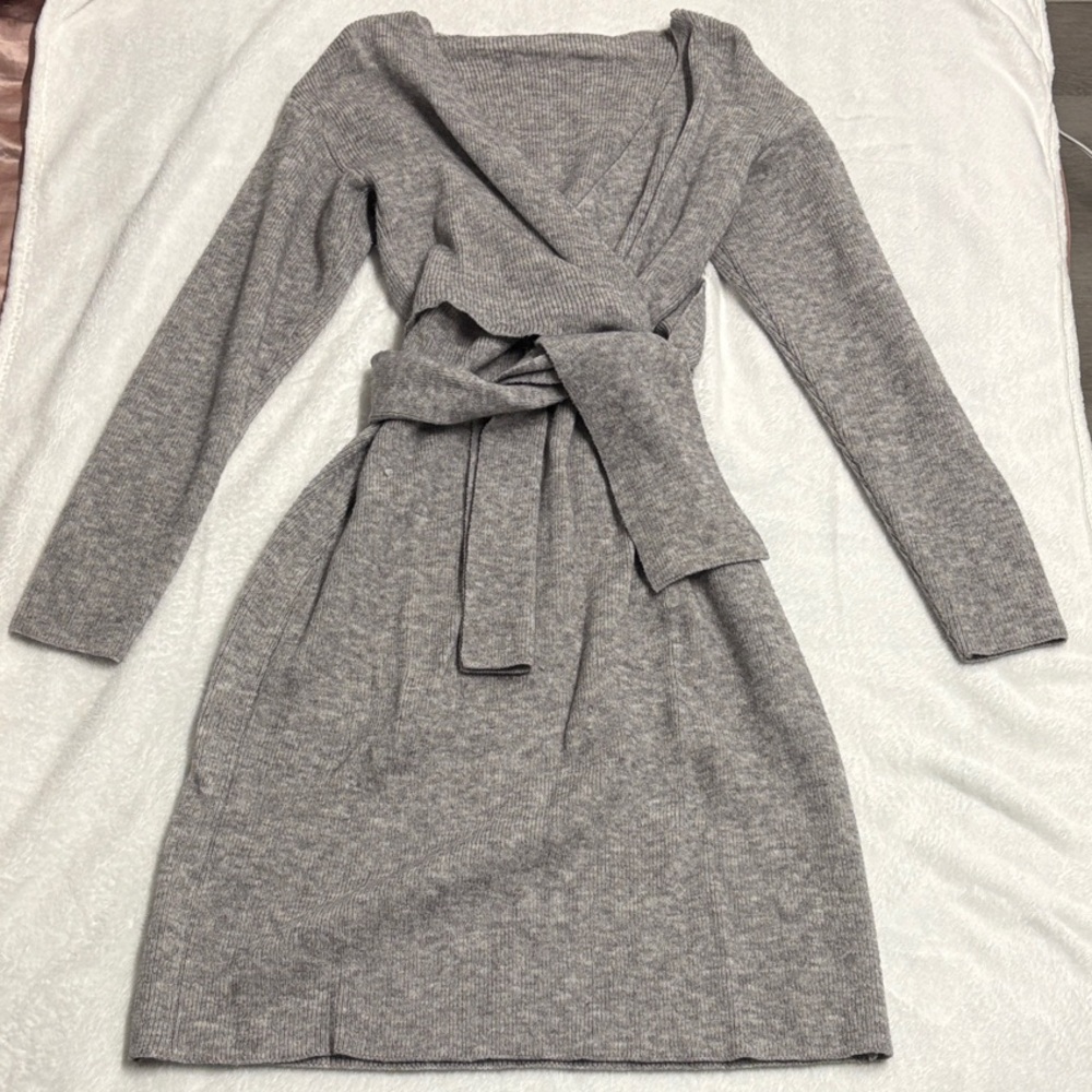 Gray Long Sleeve Wrap Dress